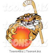 Vector Illustration of a Cartoon Tiger Mascot Grabbing a Field Hockey Ball by Mascot Junction
