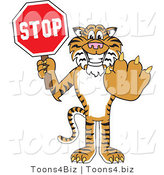 Vector Illustration of a Cartoon Tiger Mascot Holding a Stop Sign by Mascot Junction
