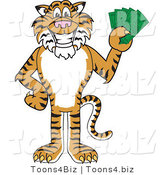 Vector Illustration of a Cartoon Tiger Mascot Holding Cash by Mascot Junction