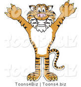 Vector Illustration of a Cartoon Tiger Mascot Holding His Arms up by Mascot Junction