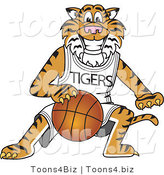 Vector Illustration of a Cartoon Tiger Mascot Playing Basketball by Mascot Junction