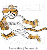 Vector Illustration of a Cartoon Tiger Mascot Playing Football by Mascot Junction