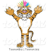 Vector Illustration of a Cartoon Tiger Mascot Punk with Colorful Hair by Mascot Junction