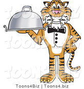 Vector Illustration of a Cartoon Tiger Mascot Serving Food by Mascot Junction