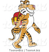 Vector Illustration of a Cartoon Tiger Mascot Walking to School by Mascot Junction