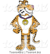 Vector Illustration of a Cartoon Tiger Mascot Wearing a Medal by Mascot Junction