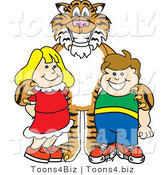 Vector Illustration of a Cartoon Tiger Mascot with Students by Mascot Junction