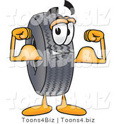 Vector Illustration of a Cartoon Tire Mascot Flexing His Arm Muscles by Toons4Biz