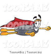 Vector Illustration of a Cartoon Tire Mascot Flying, Dressed As a Super Hero by Mascot Junction