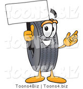Vector Illustration of a Cartoon Tire Mascot Holding a Blank Sign by Mascot Junction