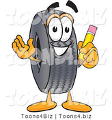 Vector Illustration of a Cartoon Tire Mascot Holding a Pencil by Toons4Biz