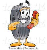 Vector Illustration of a Cartoon Tire Mascot Holding a Telephone by Toons4Biz