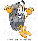 Vector Illustration of a Cartoon Tire Mascot Jumping by Mascot Junction