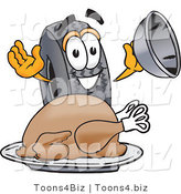 Vector Illustration of a Cartoon Tire Mascot Serving a Thanksgiving Turkey on a Platter by Mascot Junction