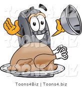 Vector Illustration of a Cartoon Tire Mascot Serving a Thanksgiving Turkey on a Platter by Toons4Biz