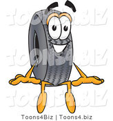 Vector Illustration of a Cartoon Tire Mascot Sitting by Mascot Junction