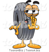 Vector Illustration of a Cartoon Tire Mascot Whispering and Gossiping by Mascot Junction