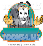 Vector Illustration of a Cartoon Tire Mascot with a Blank Label by Mascot Junction
