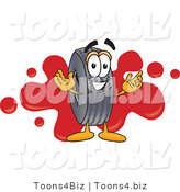 Vector Illustration of a Cartoon Tire Mascot with a Red Paint Splatter by Mascot Junction
