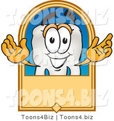 Vector Illustration of a Cartoon Tooth Mascot on a Blank Tan Label by Mascot Junction