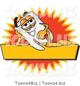 Vector Illustration of a Cartoon Tooth Mascot Reclining on a Yellow and Orange Business Label by Mascot Junction
