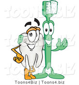 Vector Illustration of a Cartoon Toothbrush and Tooth Mascots by Mascot Junction