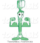Vector Illustration of a Cartoon Toothbrush Mascot Flexing by Mascot Junction