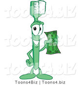 Vector Illustration of a Cartoon Toothbrush Mascot Holding Cash by Toons4Biz