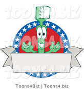 Vector Illustration of a Cartoon Toothbrush Mascot Logo with American Stars and a Blank Banner by Mascot Junction