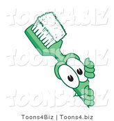 Vector Illustration of a Cartoon Toothbrush Mascot Looking Around a Blank Sign by Mascot Junction