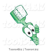 Vector Illustration of a Cartoon Toothbrush Mascot Looking Around a Blank Sign by Toons4Biz