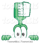 Vector Illustration of a Cartoon Toothbrush Mascot Looking over a Blank Sign by Mascot Junction