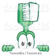Vector Illustration of a Cartoon Toothbrush Mascot Looking over a Blank Sign by Toons4Biz