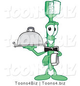 Vector Illustration of a Cartoon Toothbrush Mascot Serving a Platter by Mascot Junction