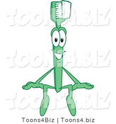Vector Illustration of a Cartoon Toothbrush Mascot Sitting on a Blank Sign by Mascot Junction