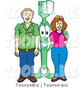 Vector Illustration of a Cartoon Toothbrush Mascot Standing with Adults by Mascot Junction