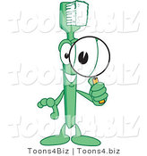 Vector Illustration of a Cartoon Toothbrush Mascot Using a Magnifying Glass by Toons4Biz