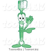 Vector Illustration of a Cartoon Toothbrush Mascot Waving and Pointing by Mascot Junction