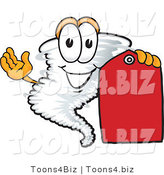 Vector Illustration of a Cartoon Tornado Mascot Holding a Blank Red Sales Price Tag by Mascot Junction