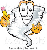 Vector Illustration of a Cartoon Tornado Mascot Holding a Pencil by Mascot Junction