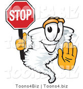 Vector Illustration of a Cartoon Tornado Mascot Holding a Stop Sign by Mascot Junction