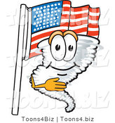 Vector Illustration of a Cartoon Tornado Mascot Pledging Allegiance to an American Flag by Mascot Junction