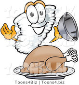 Vector Illustration of a Cartoon Tornado Mascot Serving a Thanksgiving Turkey on a Platter by Mascot Junction