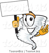Vector Illustration of a Cartoon Tornado Mascot Waving a Blank White Sign by Mascot Junction