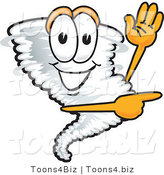 Vector Illustration of a Cartoon Tornado Mascot Waving and Pointing to the Right by Mascot Junction
