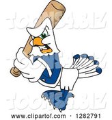 Vector Illustration of a Cartoon Tough Seahawk Sports Mascot Baseball Player Character Batting by Mascot Junction