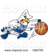 Vector Illustration of a Cartoon Tough Seahawk Sports Mascot Dribbling a Basketball by Mascot Junction