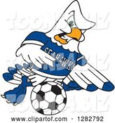 Vector Illustration of a Cartoon Tough Seahawk Sports Mascot Playing Soccer by Mascot Junction