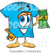 Vector Illustration of a Cartoon T-Shirt Mascot Holding a Dollar Bill by Mascot Junction