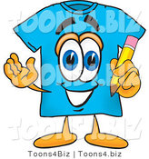 Vector Illustration of a Cartoon T-Shirt Mascot Holding a Pencil by Mascot Junction